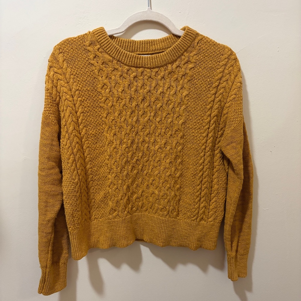 target mossimo supply co mustard yellow crop boxy cable knit crew neck sweater